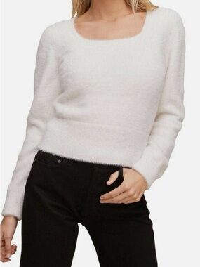 Astr The Label Anthropology Fuzzy White Scoop Neck Sweater